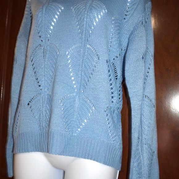 Women’s Light Blue Open Knit Sweater Size Small V Neck Lightweight Sheer - Picture 10 of 12